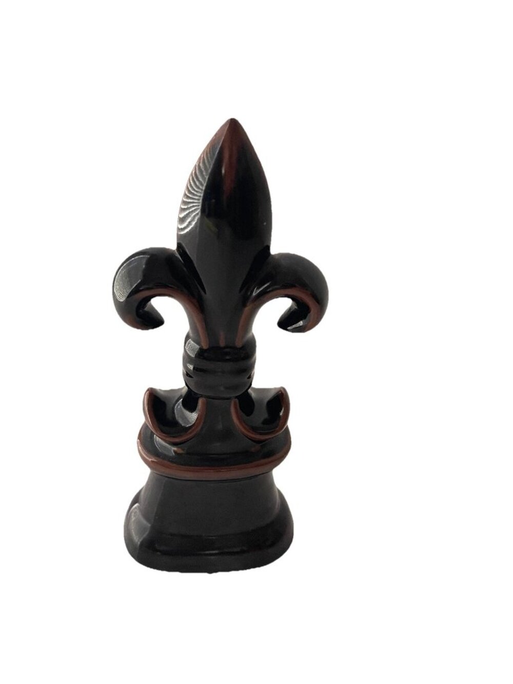 Fleur De Lis Finial Statue Brown Glazed Pedestal Home Decor Ceramic